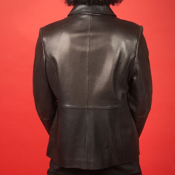 Hand-Painted Upcycled Unique Leather Jacket, "Shroomy," SPARK + REBEL - Size XL - Picture 7 of 11